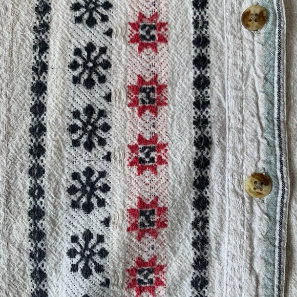 Vintage Woven Boho Stripe Pattern Button Up Collar Shirt Top Granola Grandmacore - Picture 10 of 16